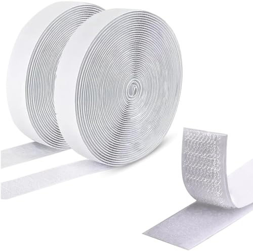 Klettband Selbstklebend, 20mm x 10m Klettverschluss Selbstklebend Extra Stark Für Wände,Tür,Kunststoffe,Boden,Gläser,Metalle, Weiß
