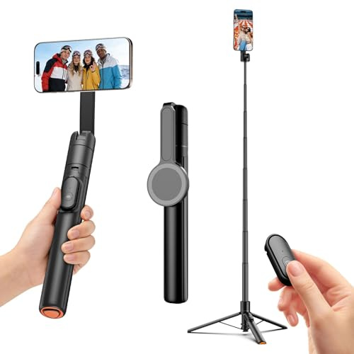 Moman Trípode Magnético de Doble Cara para Móvil | 167cm, Palo Selfie, Trípode con Instalación Automática, Soporte de Móvil con Control Remoto Desmontable para iPhone y Android
