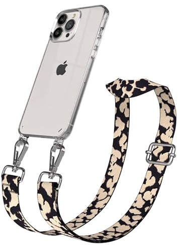 EAZY CASE Handykette - Verstellbares Taschenband kompatibel mit iPhone 13 Pro Max, Schulterriemen, Handykordel mit Silikon Hülle, Umhängetasche, Taupe Camouflage Silber