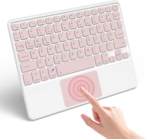 Nsyee Bluetooth Keyboard with Touchpad for iOS/Windows/Android | UK Layout Wireless Keyboard with Trackpad, Rechargeable & Quiet Typing, Slim & Portable Design, Wide Compatibility