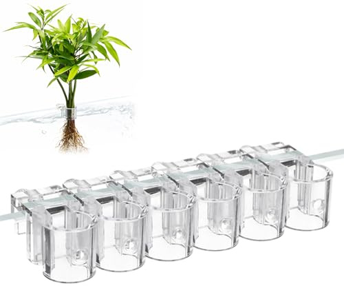 GYTFOG 6PCS Aquarium Plant Holder, Fish Tank Plant Holder with Clip, Transparent Plant Cup for Aquatic Plant Walls and Layered Landscapes, Aquarium Plant Pots Home Grow Planting