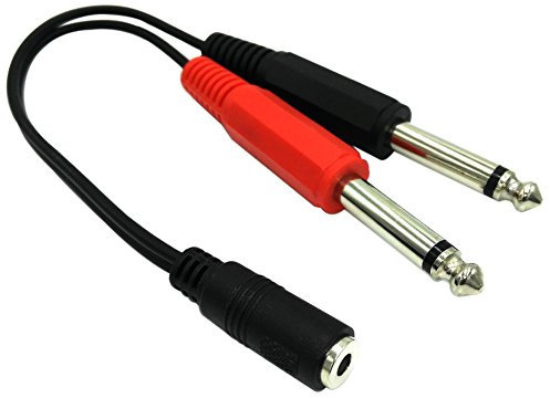 Nightwolf ® 20cm 8inch 3.5mm 1/8 inch TRS Stereo Female to 2 Dual 1/4 Inch 6.35mm Mono TS Male Y Splitter Cable