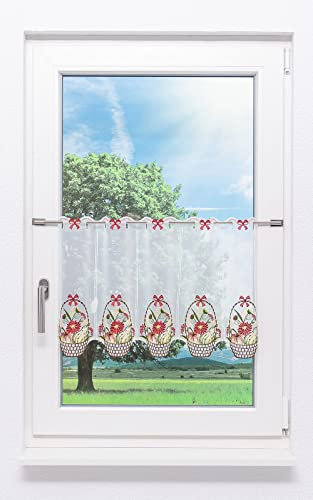 Plauener Spitze Scheibengardine Körbchen (Bx H) 113.40cm * 40cm Rot/Mehrfarbig