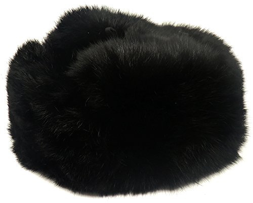 CUCUBA Unisex Russische Fellmütze Uschanka Kaninchenfell Farbe Schwarz (Größe: 62 (Size XXL))