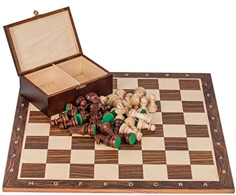 Square - Pro Schach Set Turnier Nr. 6 Palisander + 2 x Extra Damen - Schachbrett + Schachfiguren Staunton 6 + Koffer - Schachspiel aus Holz
