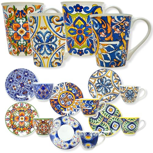 NAMAI Set 6 Tazzine Caffe Particolari con Piattino - In Porcellana - Adatto Alla Lavastoviglie e Microonde - Set tazzine Caffè con Piattino - Tazzine Caffe con Piattino (Tazzine Caffè + Mug)