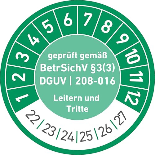 Leitern und Tritte Wartungsplaketten Prüfplaketten geprüft gemäß BetrSichV 30mm (100, grün)