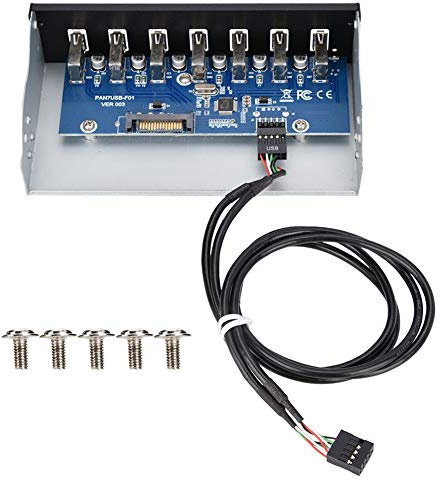 Panel Frontal USB, 5.25 Panel de Caja de concentrador USB Frontal Interno Panel de 7 Puertos USB2.0 Transmisión de Datos sin pérdida Panel de Unidad de concentrador USB para Caja