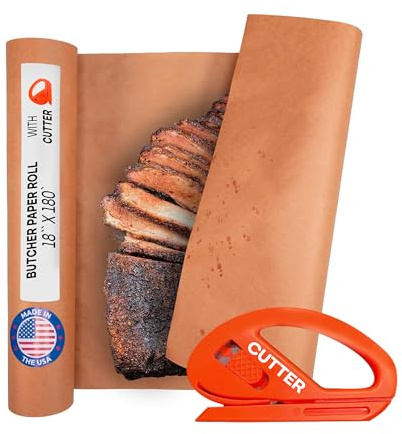 Peach Butcher Paper 18 x 2160 (180 feet) with Cutter - USA-Made Natural Butcher Paper Roll for Meat & Fish - Uncoated, Unwaxed & Food-Grade Material for Smoking, Grilling & Barbecue by IDL Packaging