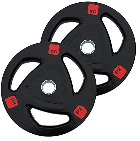 Olympische Langhantel Gummischeibe Tragbare 3 Loch Gewichtheberplatte 1 Paar Langhantelgewichte, 50mm Lochdurchmesser,2x15kg(1Pair)