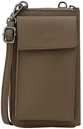 SH Leder Damen Handytasche Umhängetasche Geldbörse Multifunktion Beutel aus Echtleder Verstellbar Schultergurt Handy bis 6,8 Zoll 11,50x19cm Sarah G339 (Dunkeltaupe)