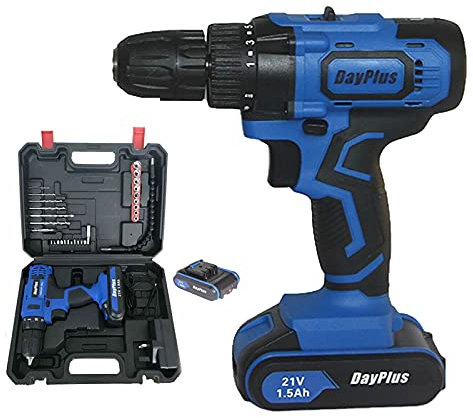 Cordless Combi Drill 45Nm, 2-in-1 Electric Drill Screwdriver with 2 × 1.5Ah Batteries, Impact Driver, 2 Speed, Built-in LED, 29PC Accessory Kit + Carry Case