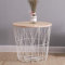 HOMION Round Metal Storage Basket - Modern Side Table for Bedroom, Balcony, Corner, Tea, Bedside, Sofa, Hallway, Living Room (White + Natural Lid, Large)