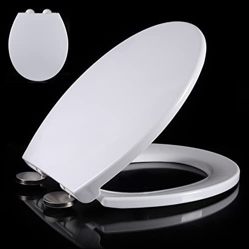 Quick Release Toilet Seat with Soft Close Mechanism & 360° Adjustable Stainless Steel Hinges for Easy Cleaning Top Fixing Universal Bathroom Bowl Seating Colorfast Loo Seat with Mounting Accessories