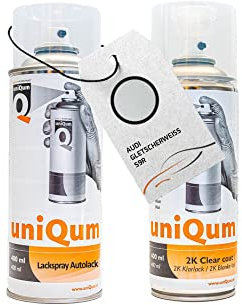 UniQum Autolack + Klarlack 2K Spraydose für AUDI GLETSCHERWEISS S9R Autolack Reparatur 2 x 400 ml