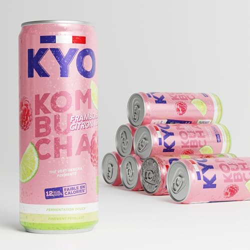 KYO Lot de 8 Canettes 33cl Kombucha Framboise citron vert - Pétillant - faible en sucre