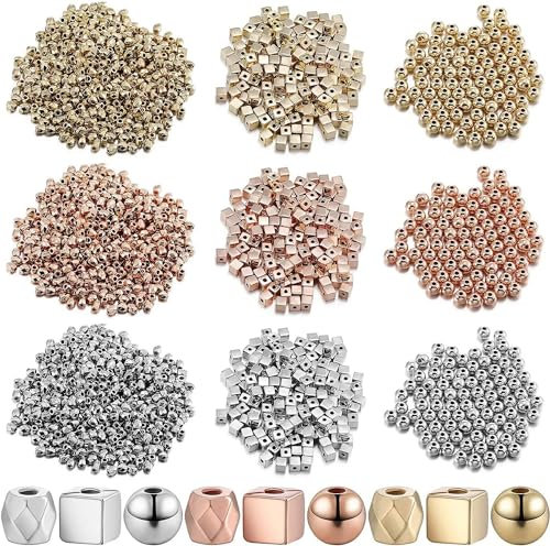 HIQE-FL 3840 Stück Metallperlen,4mm Metall Spacer Bulk perlen,Abstandsperlen,Runde Messing Spacer Perlen,Perlen Silber Distanzperlen Set,DIY Schmuck Basteln Armbänder