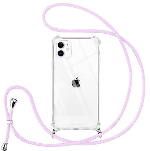 Vauki Funda con Cuerda para iPhone 11,Carcasa Transparente PC+TPU Suave Silicona Correa Colgante Ajustable Collar,Protección Case con Cordón,Púrpura