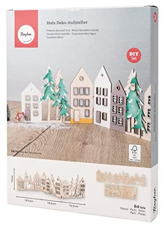 Rayher Maqueta casas de madera, 3x19,5x14 cm, personalizable, para decoración y Navidad, 64520505