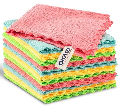 Okaei Mikrofasertücher 12 Stück, Reinigungstücher, Fusselfrei Streifenfrei randlos durch Ultraschallschnitt Weich Sehr Saugfähig, Für Haus, Bad, Auto,Küche, 30x30 cm, Grammatur: 260g/m²