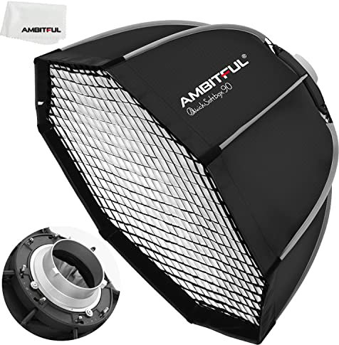 AMBITFUL 90cm/35.4inch Bowens Mount Octagon Umbrella Softbox Quick Installation Softbox + Honeycomb Grid for Studio Strobe Outdoor Photography