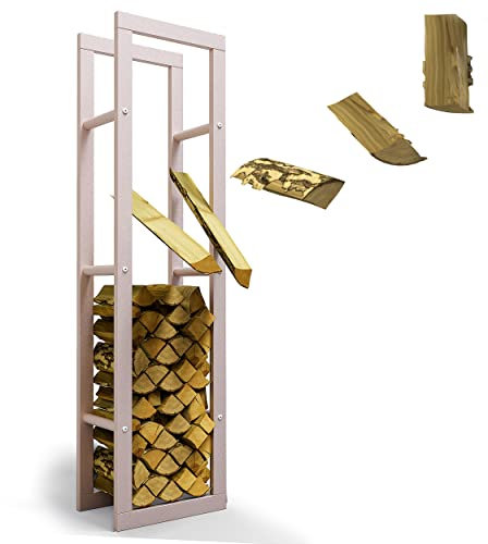 LAWA Living and Lifestyle Kaminholzregal Metall innen VERZINKT 40x25x150 Feuerholzregal hoch Brennholzregal außen Kaminofenregal Kaminholzständer Holzlege Holzregal (RAL 9001 Cremeweiß)