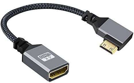 cablecc 4K Type-C 90 Degree Left Angled Mini HDMI 1.4 Male to HDMI Female Extension Cable for DV MP4 Camera DC Laptop