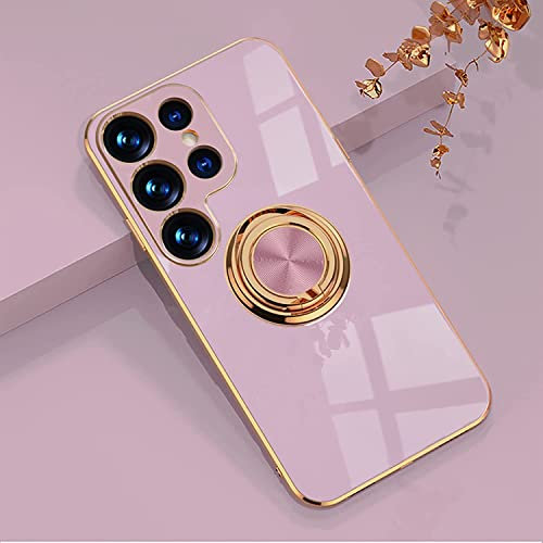 EYZUTAK Hülle für Samsung Galaxy S23 Ultra,Glänzend Weiche Silikon TPU Slim Case mit 360 Grad Ring Ständer Bumper Stoßfest Schutzhülle Fingerhalter Magnetische Autohalterung Cover-Lila
