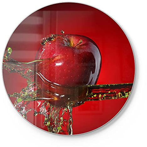 DEQORI Schneidebrett aus Glas | rund Ø30 cm | Motiv Flüssigkeit trifft Apfel | Design Schneideplatte für Küche | Frühstücksbrett antibakteriell & rutschfest | Glasplatte & Servierplatte