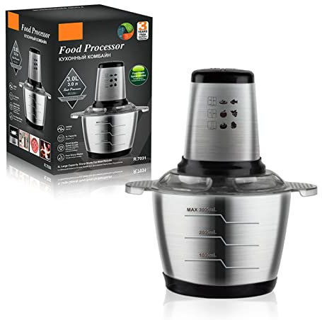 Hachoir Alimentaire 1000W, Hachoir à Viande Électrique, 4 Lames, Bol en Acier Inoxydable Capacité 3L, Robot Culinaire Convient pour Viande, Légumes, Fruits,1