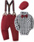 Amissz Baby Boy Gentleman Clothes Suit Infant Formal Long Sleeve Tuxedo Romper Jumpsuit + Suspender Pants + Beret Hat 3pcs Black and White Plaid, 6-12 months
