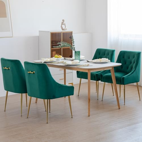 LONXIU Esszimmerstühle 4er Set, Samt Esszimmerstühle, Modern Küchenstuhl mit Metallbeinen, 13 cm Gepolsterter, für Küche Esszimmer, Wohnzimmer, Schlafzimmer (Grün)