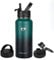 Polarscape Stainless Steel Insulated Water Bottle with Straw - Metal Water Bottle, Includes 3 Lids, 2 Straws, and Straw Brush - Wide Mouth, Double-Walled, BPA Free, Leak Proof - 1L Forest