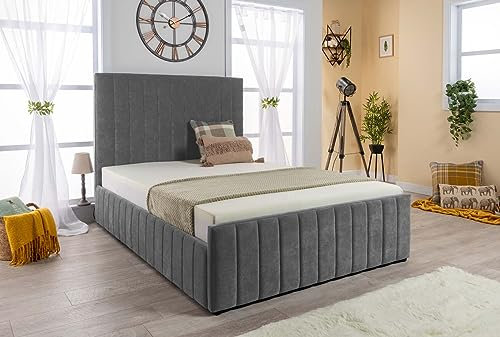 Grey Velvet Ottoman Storage Bed (Gas Lift), Sleep Factorys Ferrera Grey Naples Velvet Modern Bed - 4ft Small Double (120 x 190 cm) Frame Only