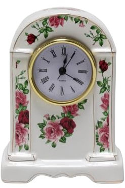 SUPERIUS Elegante Porzellan-Uhr mit Rosendekor - Gold-Applikationen, Batteriebetrieben, Quarz-Uhrwerk, Gut Ablesbares Ziffernblatt, Dekorativ