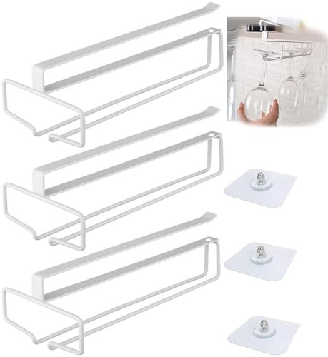 Laufunjoy 3 Pièces Support Verre a Pied Suspendu, Porte Verres Suspendu, Porte-Verres Suspendu, Support à Verre à Vin, Supports à Verres Support à Suspendre pour Verres à Vin, Blanc