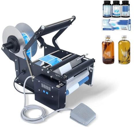 Stampante per etichette adesive Macchina imballatrice con piede, Etichettatrice elettrica per bottiglie rotonde Applicatore di etichette per bottiglie in plastica di vetro Etichettatrice per bottiglie