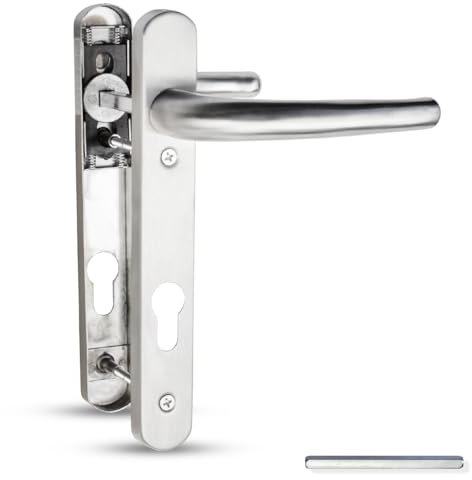 Bwintech 1 set di maniglie per porte UPVC in nichel satinato Acciai inossidabili 304, distanza tra i fori per le viti di 92mm, 122mm, lunghezza della piastra di 210mm Adatto per porte esterne