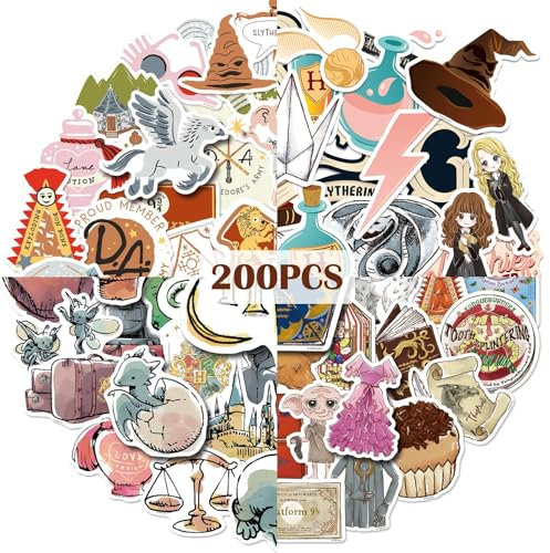 Harry Potter, set di 200 adesivi in vinile impermeabili Hogwarts, magici adesivi per auto, laptop, skateboard, bicicletta, ciclomotore