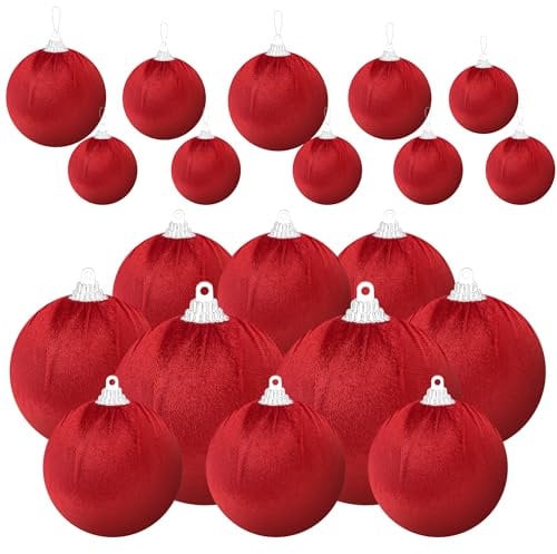 Gresorth 10pcs Red Xmas Flocked Fabric Wrapped Ball Decoration Crafted Lightweight Velvet Hanging Ornament Handmade Outdoor Pendant Display