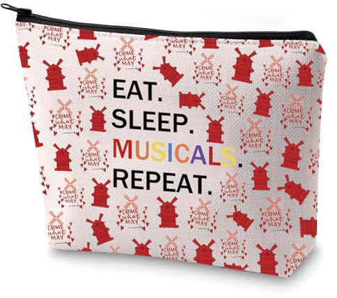 FEELMEM Moulin Musical Rouge Fans Geschenk Eat Sleep Musicals Repeat Theater Make-up-Tasche Moulin Rouge Musikartikel, Beige, ONE SIDE, modisch