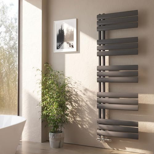 EMKE Oval Badheizkörper Handtuchhalter 143x40cm, Handtuchheizkörper Seitenanschluss Badheizkörper Handtuchwärmer Handtuchtrockner Heizkörper Bad Anthrazit 510 Watt