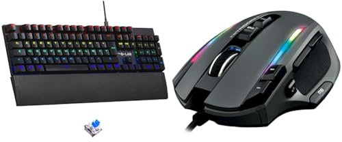 The G-Lab Keyz Carbon Ex - Clavier Mécanique Azerty Switch Bleu - Clavier Gaming Rétroéclairage LED & Kult Nitrogen Core Souris Gamer Filaire Haute Performance - Capteur Optique Avago