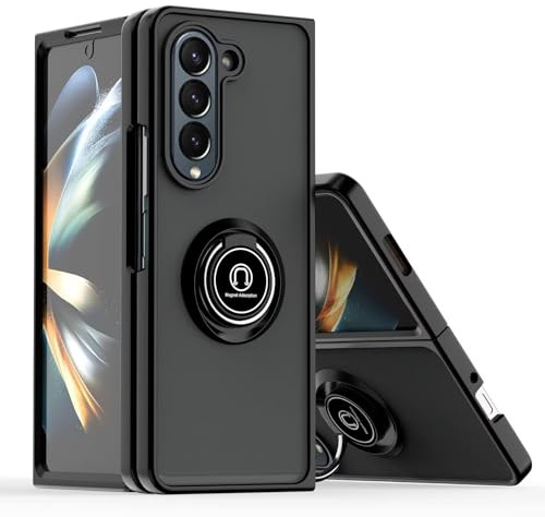 HONLEN Hülle Passend für Samsung Galaxy Z Fold6 / Samsung Galaxy Fold 6 2024 (7.6 Inches), Ring Stand Clear Matte Silikon Handyhülle - Schwarz