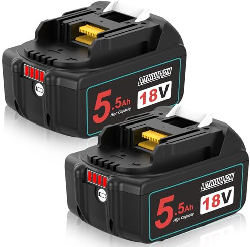2 Pièces BL1850B de Remplacement pour Makita Batterie 18V 5.5Ah pour Makita BL1860B BL1860 BL1850 BL1840B BL1840 BL1830 BL1835 BL1845 194204-5 LXT-400 avec Batterie d'outils LED