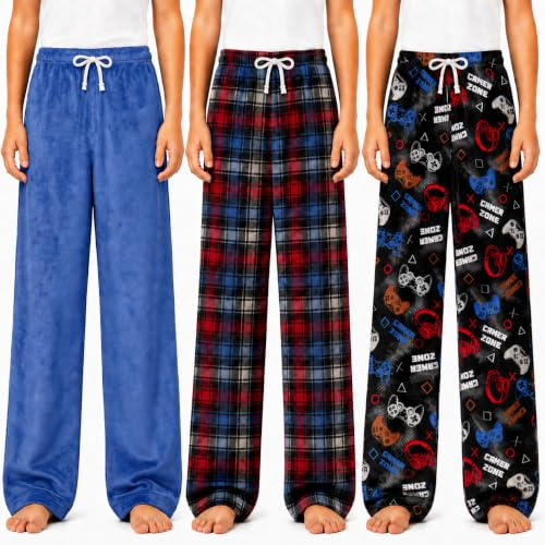 US Angels Schlafanzughose für Jungen, weiches Mikrofleece, Schlafanzughose für Kinder, Jungen, Nachtwäsche, Größe 7–20, 3er-Pack