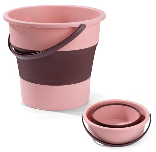 Eimer Faltbar 10l Tragbares Putzeimer Spülwanne Camping Platzsparend Fischerei Wassereimer Mit Griff für Reinigung Camping Angeln Küche (Rosa, 10L)