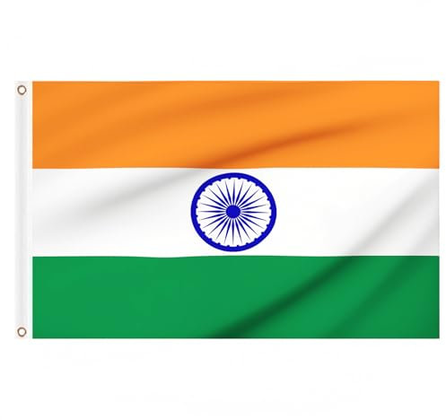 India Flag 5ft x 3ft, Large Big Indian Flags with Brass Eyelets for Football Events School Culture Day Party Outdoor Decorations