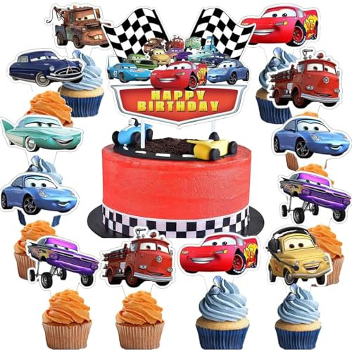 LAKIND Cars Tortendeko, 2 Jahre Auto Tortendeko Muffin Deko Geburtstag Cupcake Toppers Set Kuchen Dekoration Junge Cake Topper für Kinder