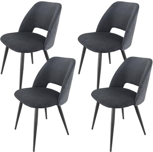 WAFTING Esszimmerstühle 4er Set, Kordsamt Stuhl Mit Dickem Cord-Schwamm Gepolsterter, Esstischstühle mit Separaten Metallbeinen, für Esszimmer, Wohnzimmer, Schlafzimmer und Empfang, Schwarz